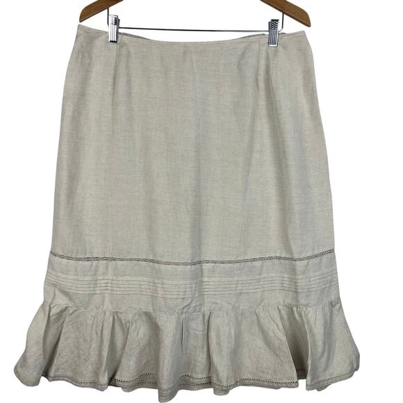 CJ Banks Tiered Skirt Women 18W Natural Beige Linen Rayon Elastic Waist Ruffle - Picture 1 of 9